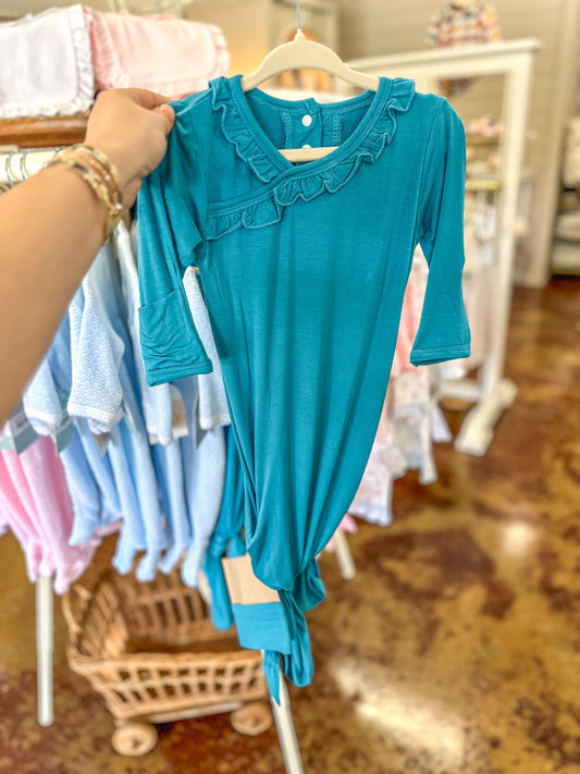 Teal Bamboo Ruffle 2pc Baby Gown