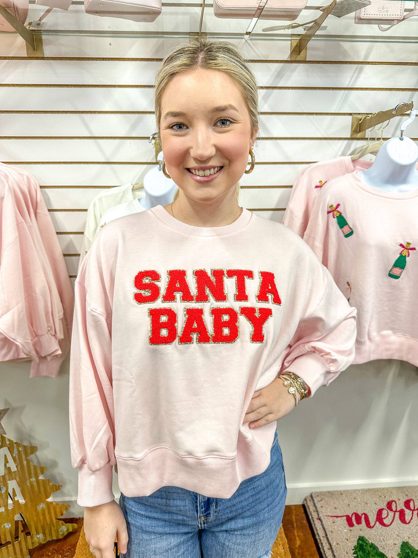 Soft Pink Santa Baby Patch Sweatshirt