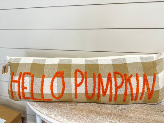 Hello Pumpkin Checked Long Pillow