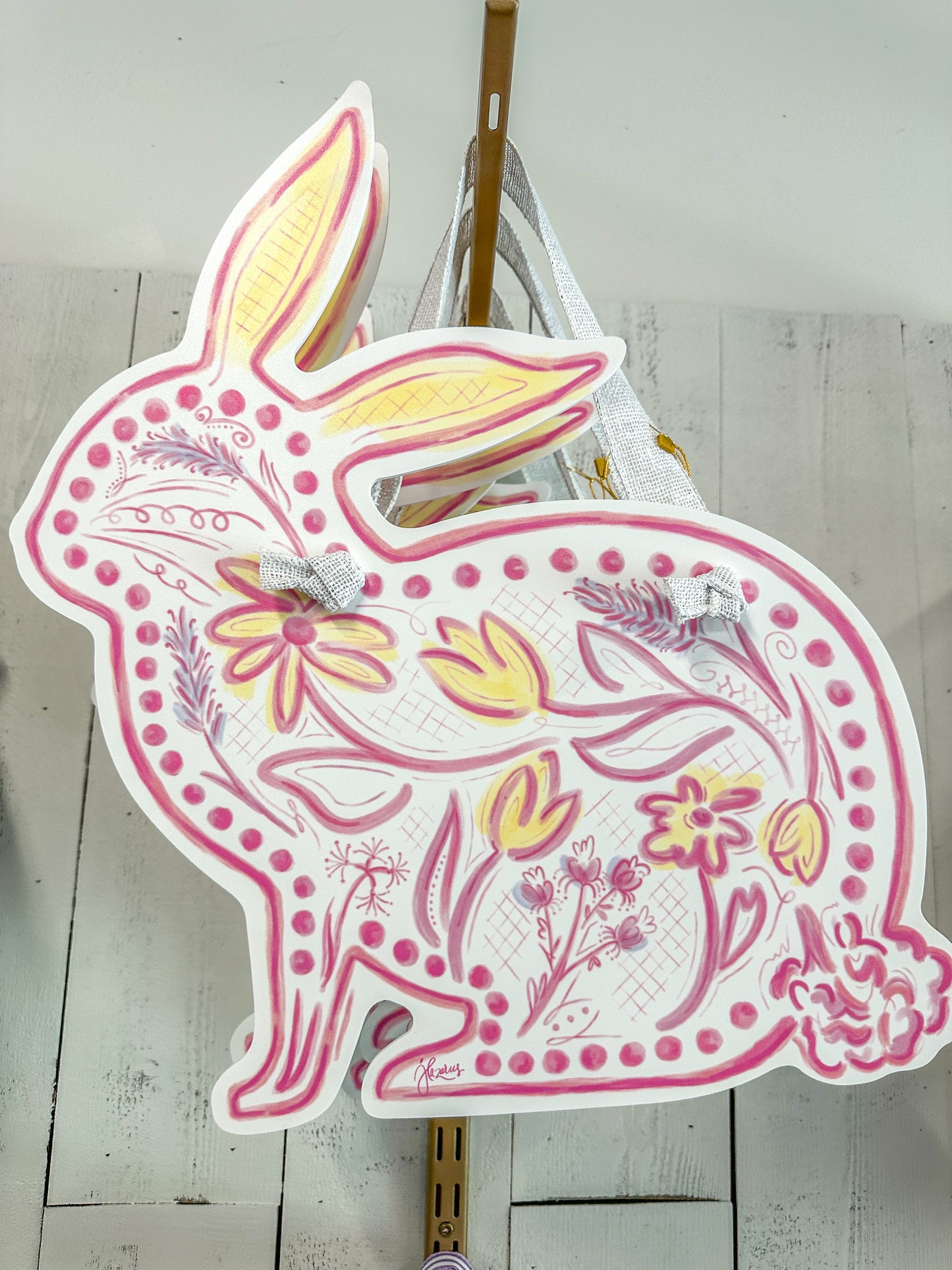 Pink Chinoiserie Bunny Door Hanger