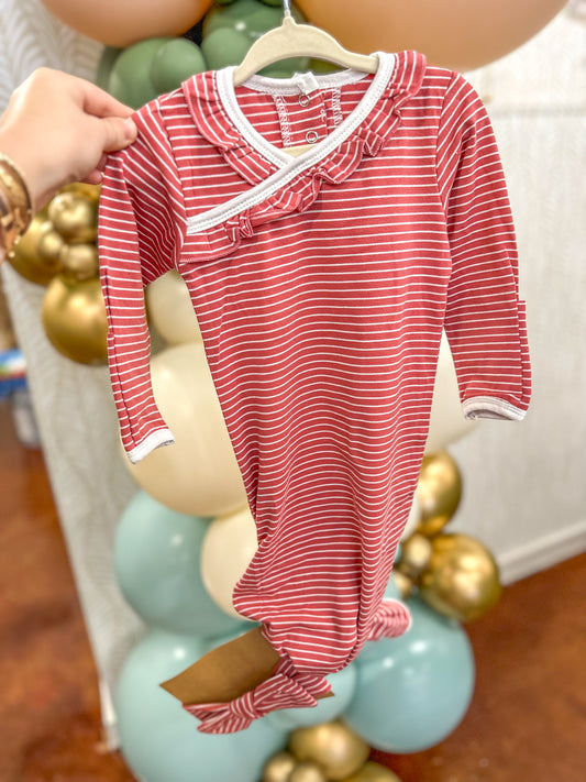 Red Stripe Ruffle 2pc Baby Gown