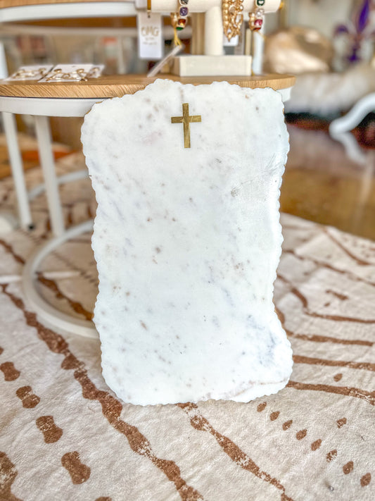 Cross Marble Serving Board - White & Gold