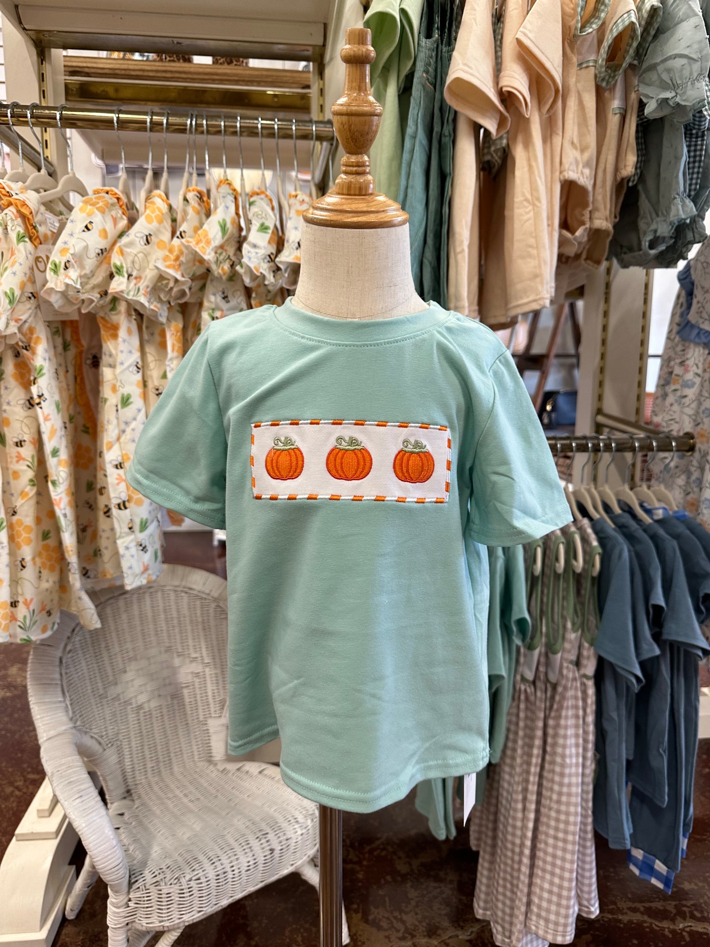 Mint Green Pumpkin Power Embroidered Shirt