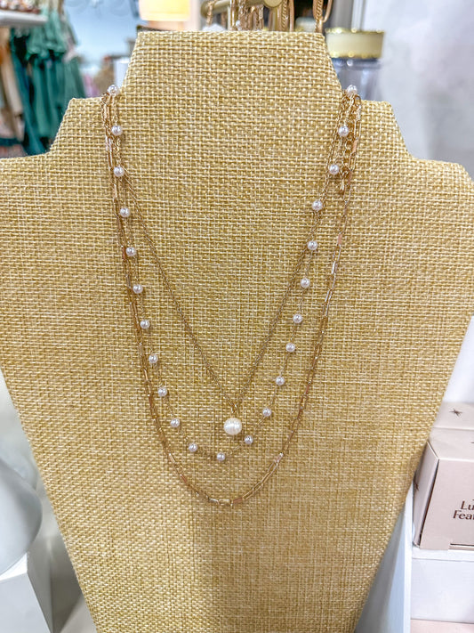 Fia's Freshwater Pearl Beaded Triple Layer Necklace
