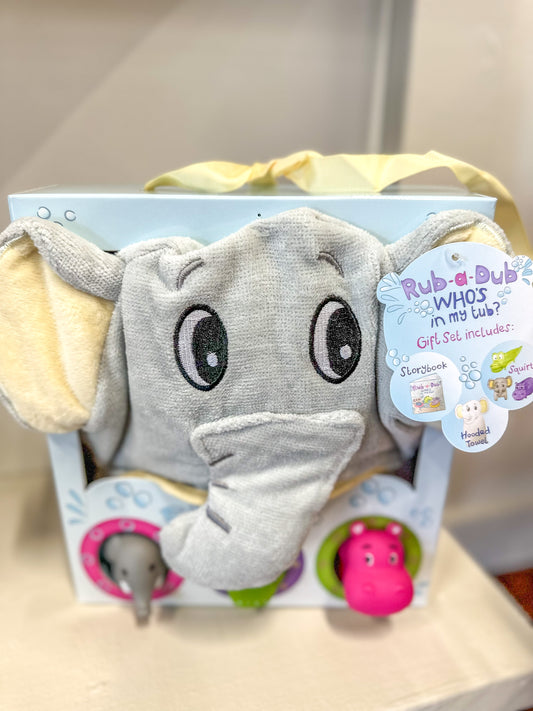 Rub A Dub Elephant Gift Set W/ Book, Towel & Squirt Toys
