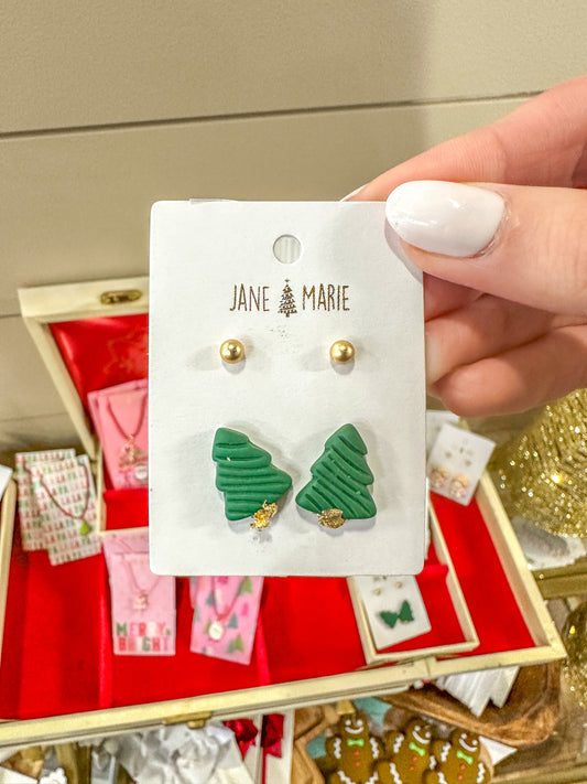 JM Green & Gold Tree Stud Earring Set