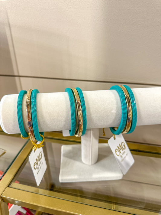 Biggest Trend of the Year - Teal & Gold Wired Stretch Bracelet Set