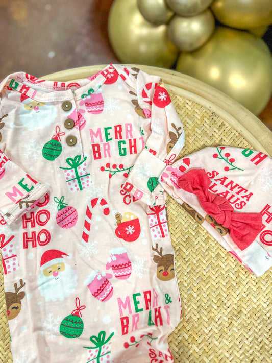 Merry & Bright Infant Gown & Beanie Set