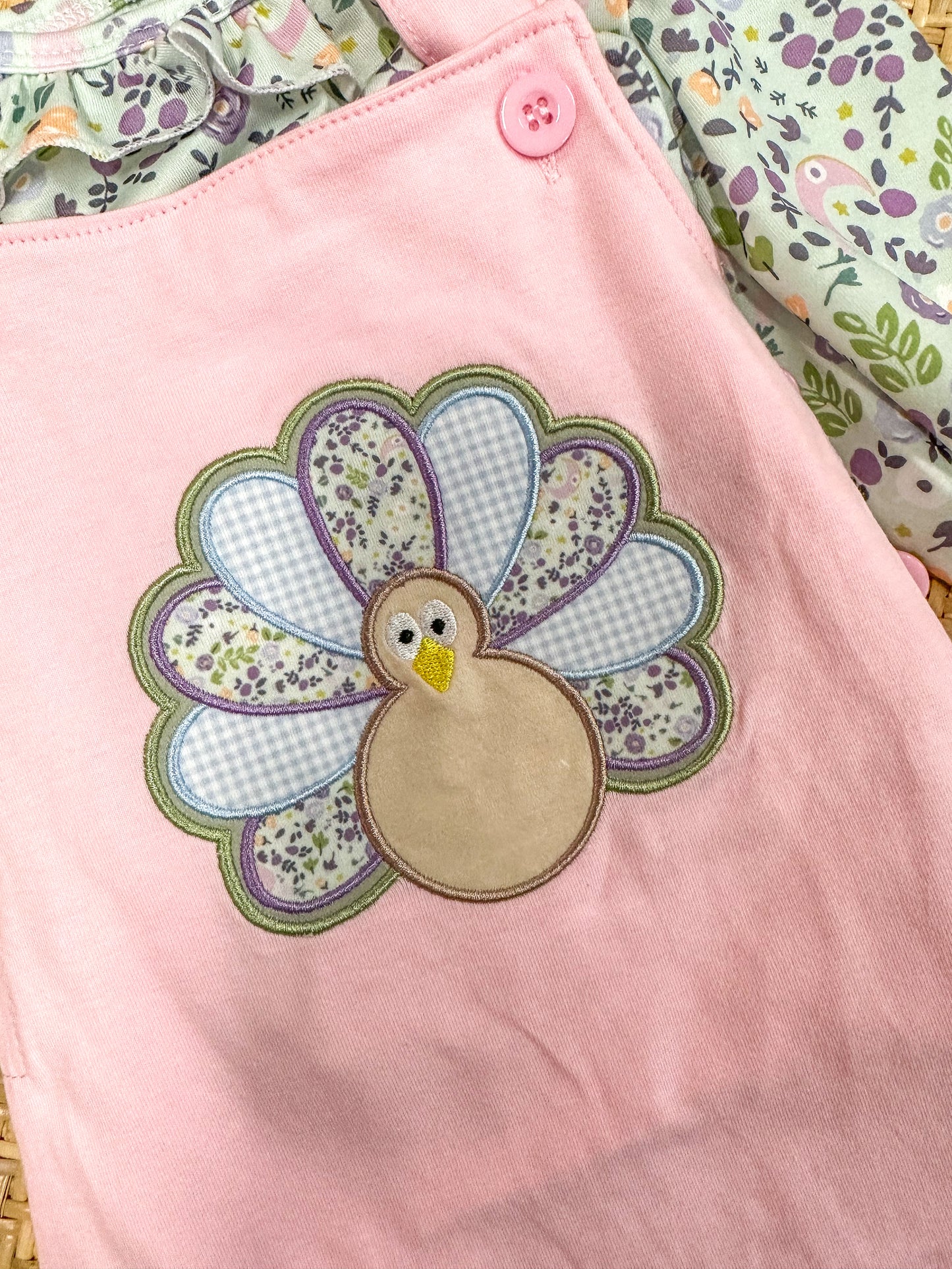 Pink Floral Turkey Applique Romper