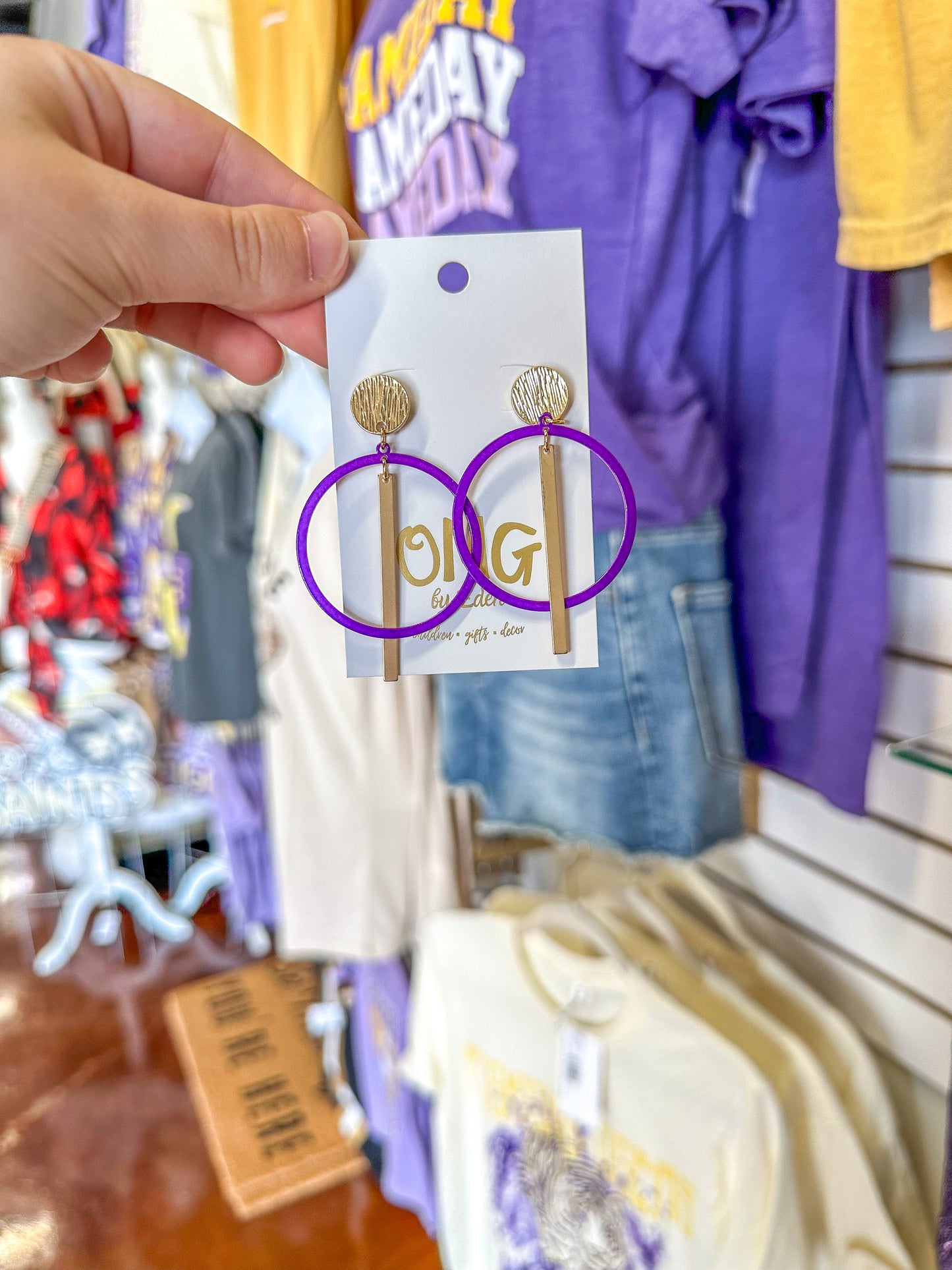 Purple Circle with Gold Bar Earrings