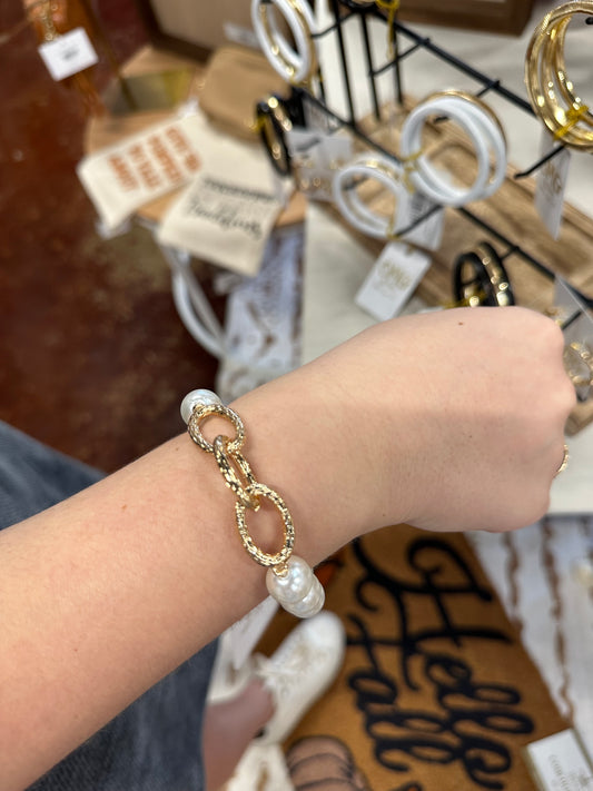 Pearl & Gold Chain Stretch Bracelet