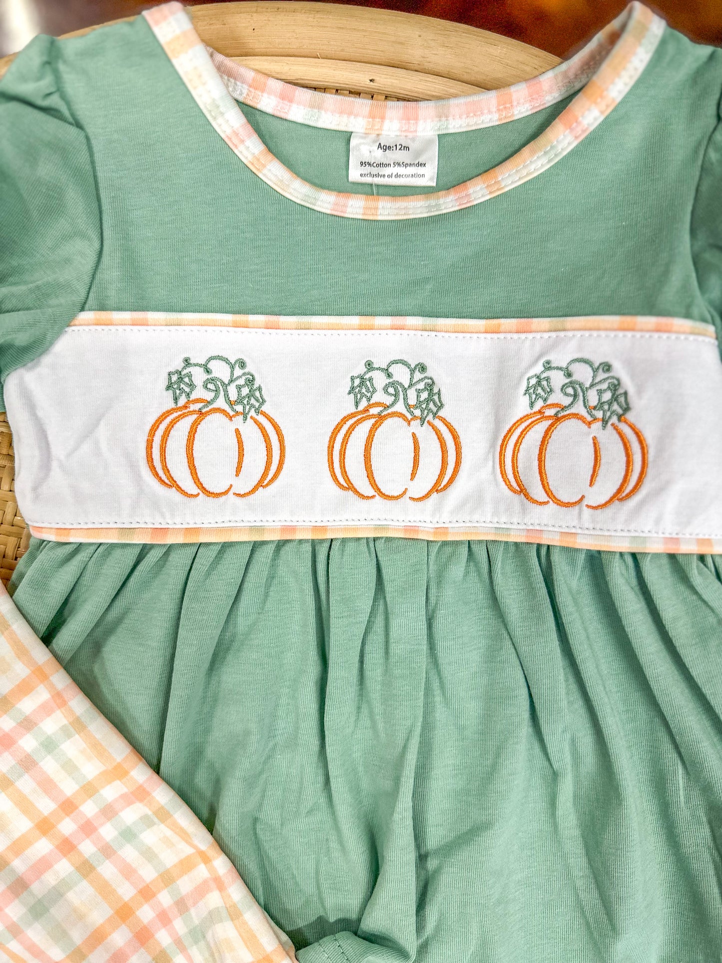 Girls Green Pumpkin Patch Embroidered Set