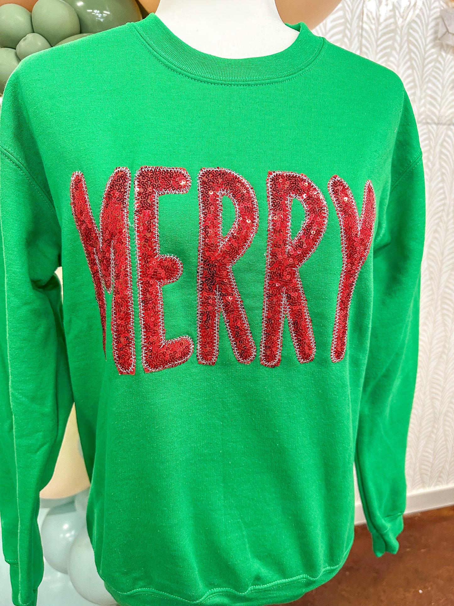 Green Merry Sequin Patchwork Sweatshirt