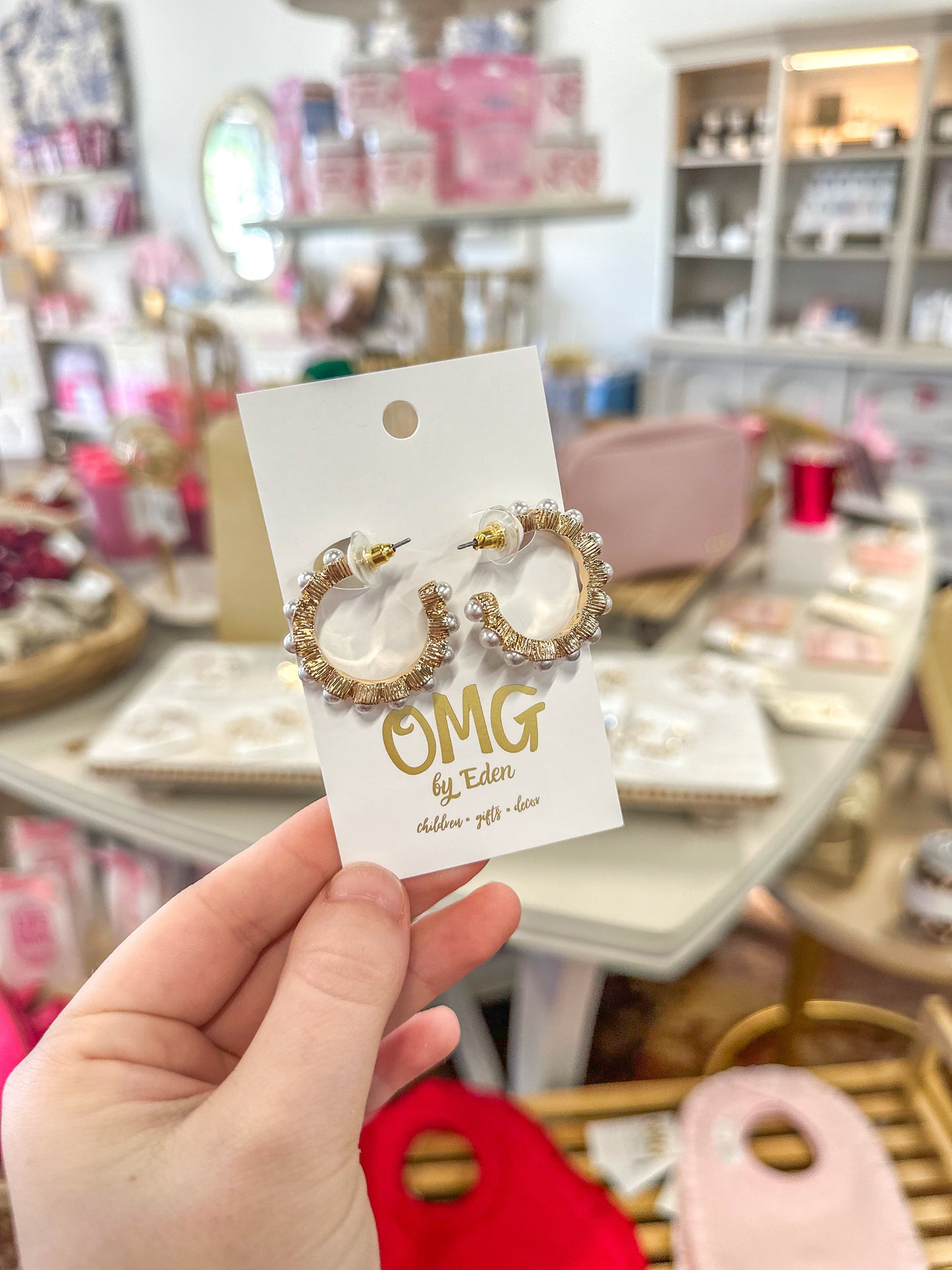 Gold W/ Pearl Studded Accents Hoop Earrings