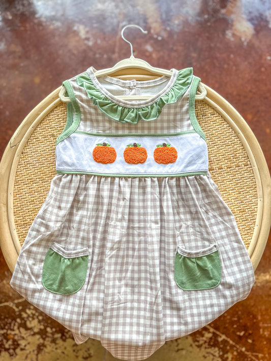 Green Plaid French Knot Pumpkin Dress