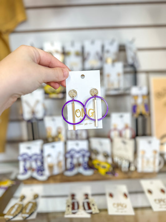 Purple Circle with Gold Bar Earrings