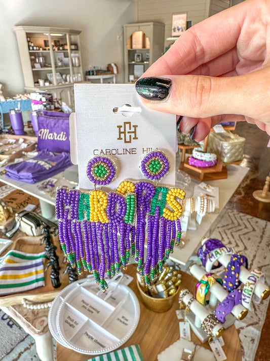 Purple Mardi Gras Fringe Earrings