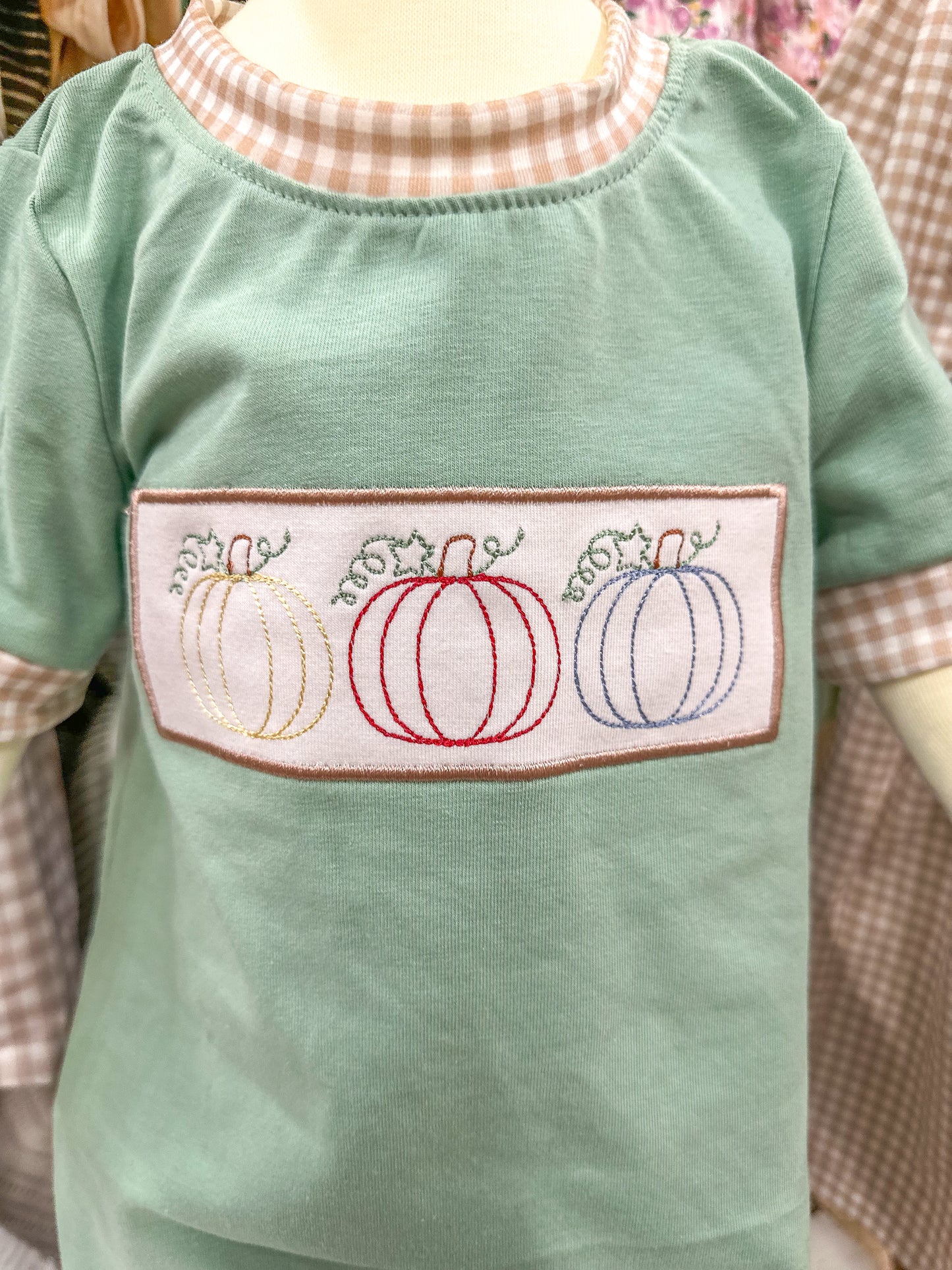 Boys Green Pumpkin Patch Embroidered Romper