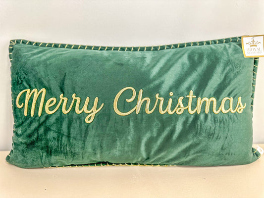 Green/Gold Merry Christmas Embroidered Pillow