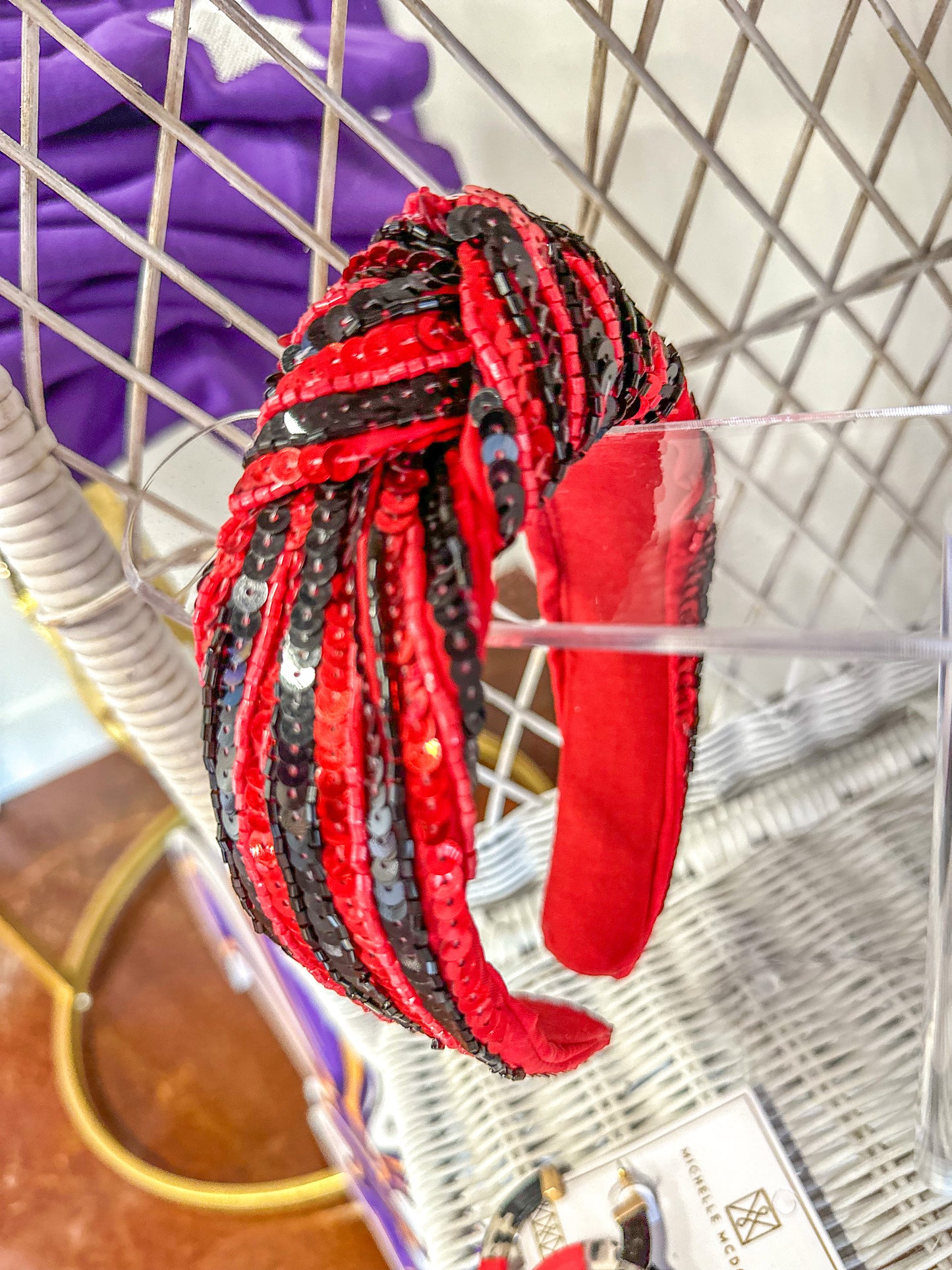 Red & Black Sequins Knot Headband