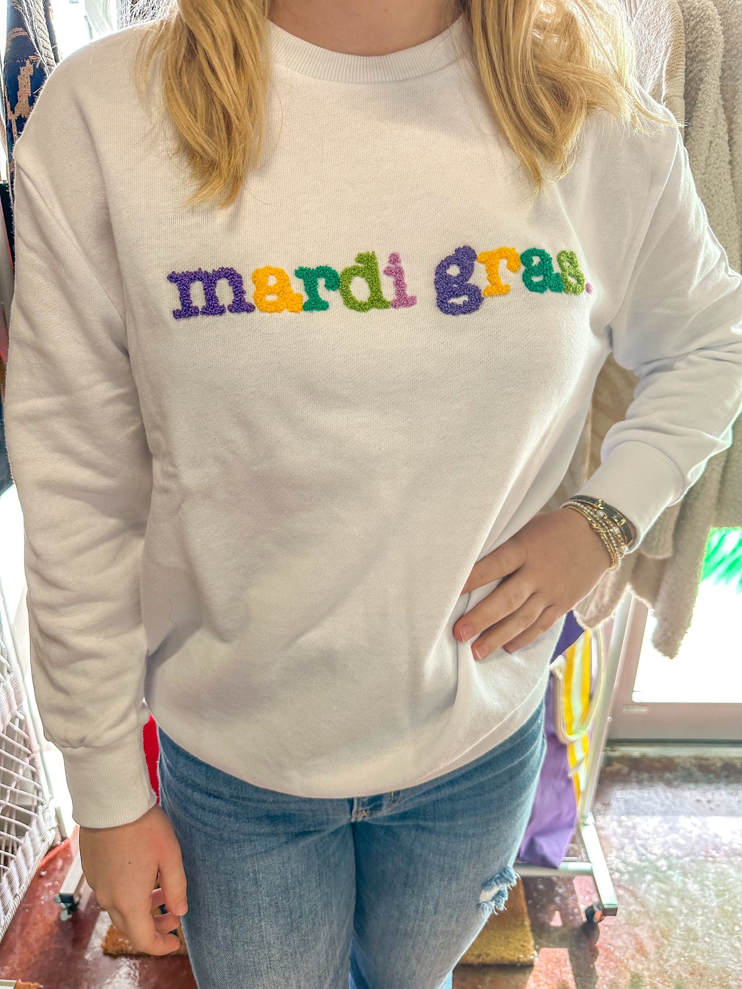 Mardi Gras White Multicolor Sweatshirt