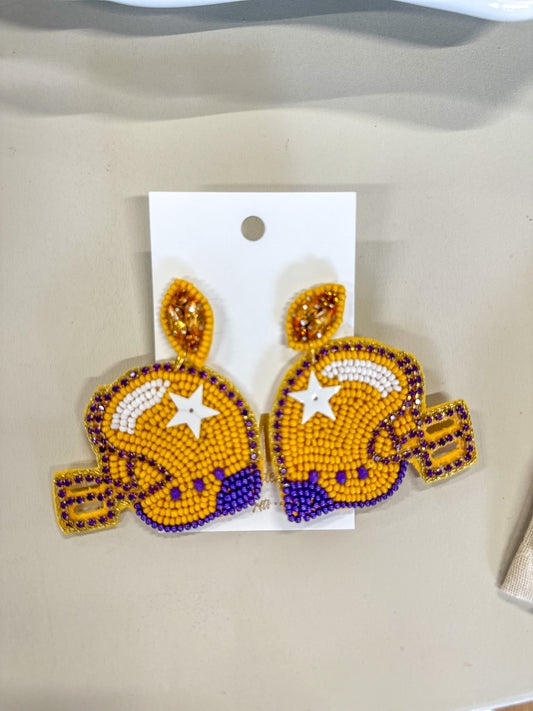 Purple & Gold LSU Football Helmet Gameday Earrings