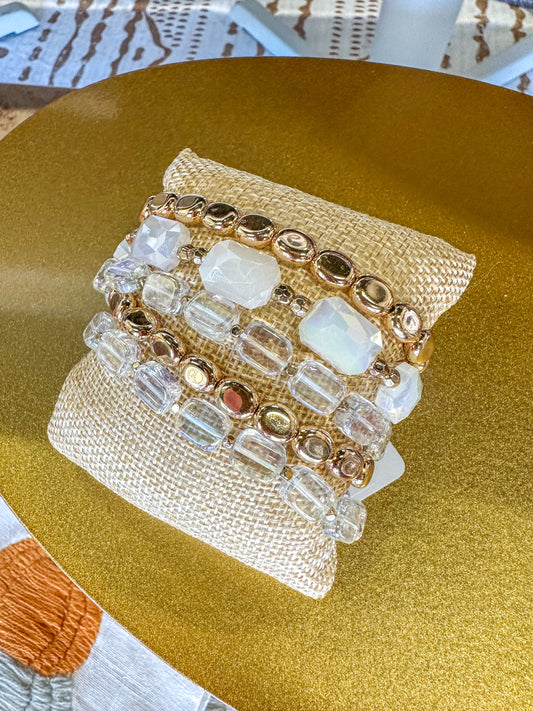 Iridescent Crystal & Gold Bracelet Stack