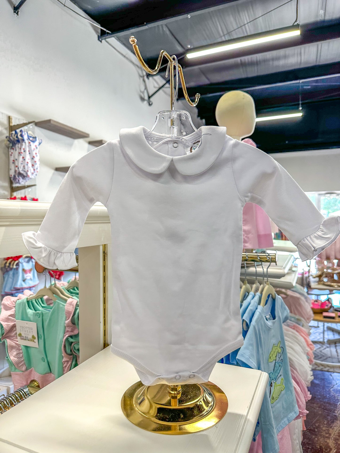 BB Girl's White Peter Pan Collar Bodysuit