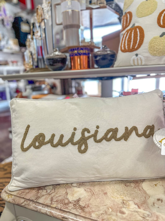 Louisiana Warm Taupe Embroidered Pillow