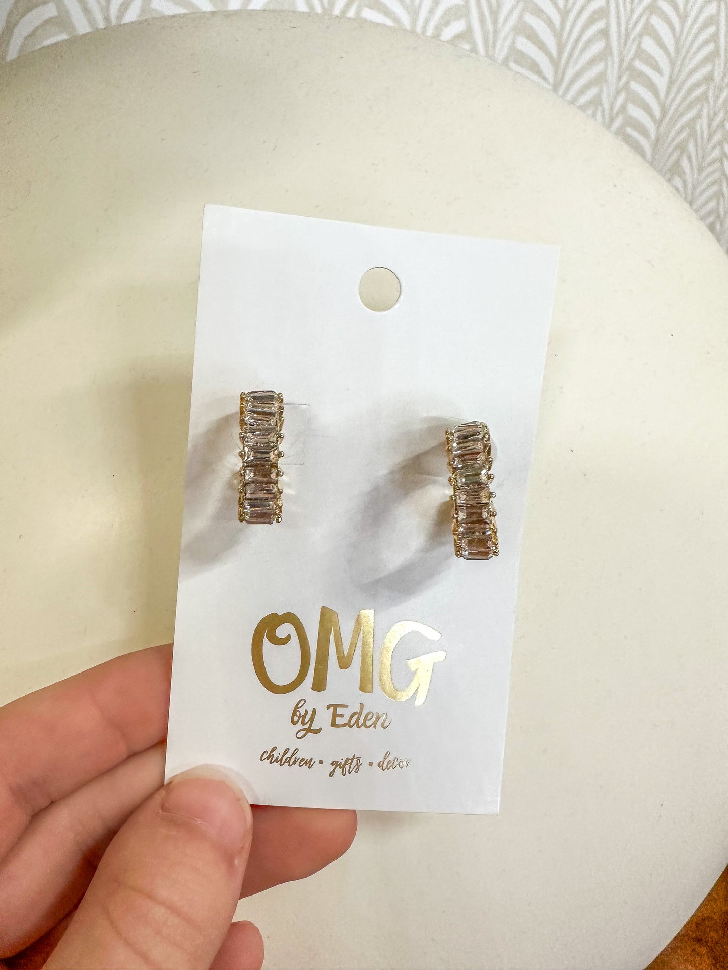 Gold Huggie Baguette Crystal Earrings