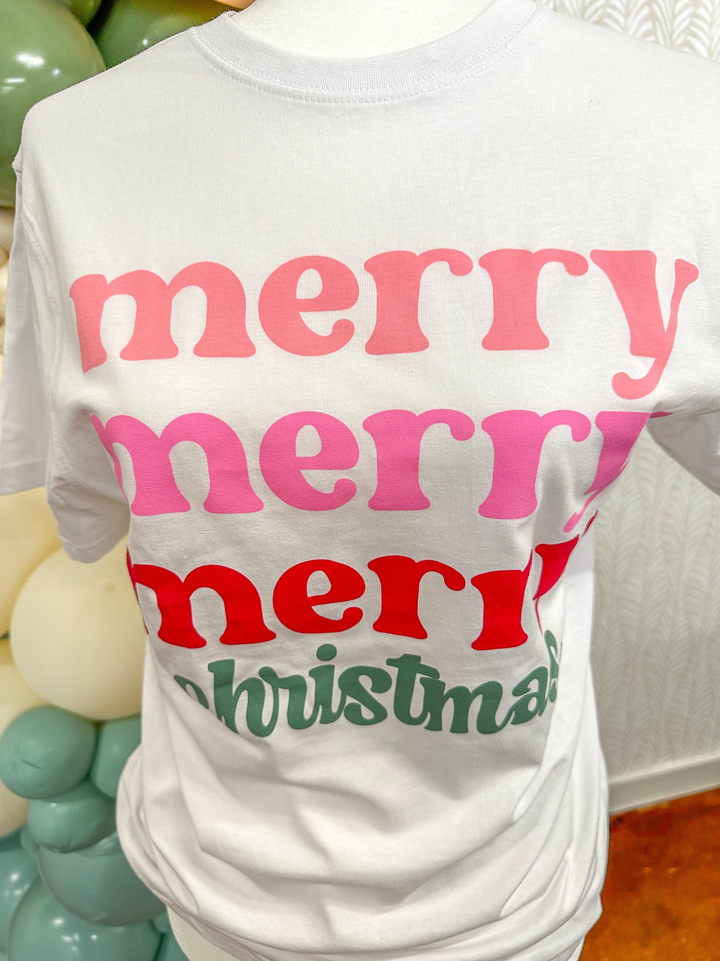 Merry Merry Merry Colorful Christmas Graphic Tee