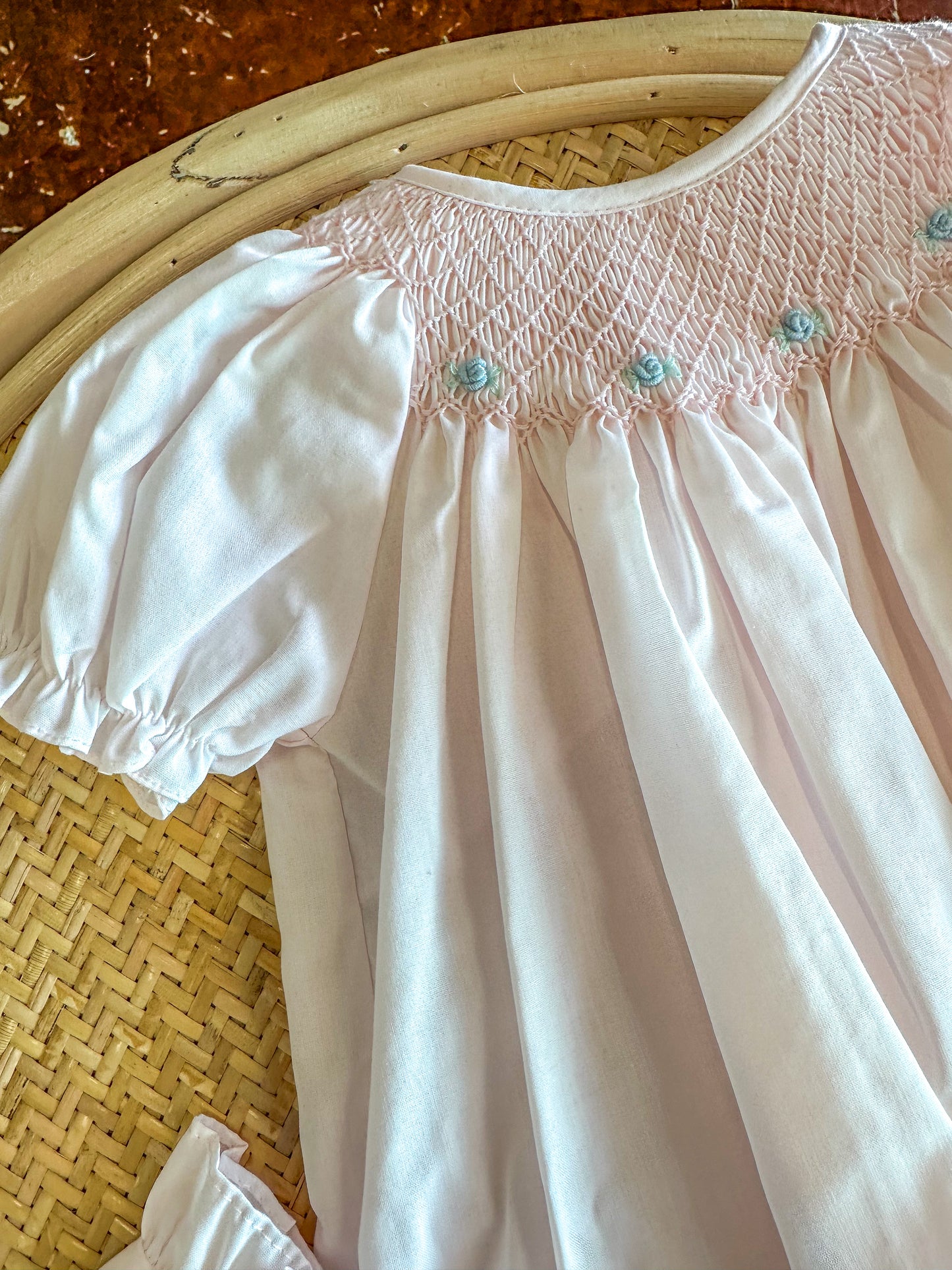 Baby Pink Smocked Daygown W/ Raglan Embroidery