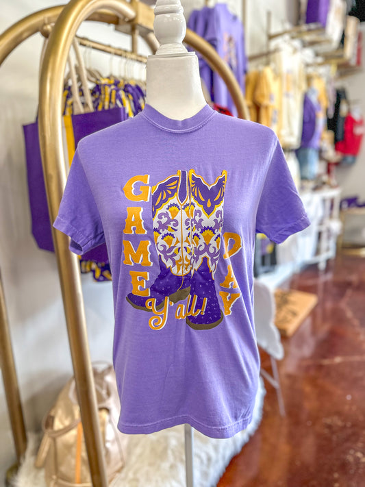 Purple Game Day Boots Graphic Tee