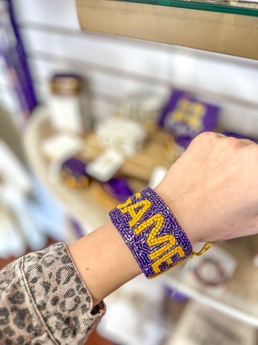 Purple & Gold Game Day Beaded Snap Bracelet