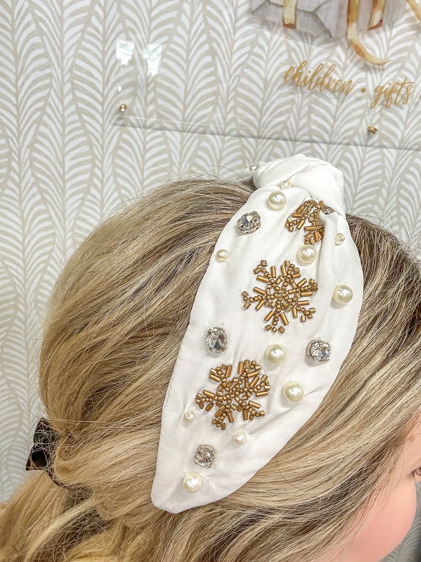 White Snowflake Beaded Headband