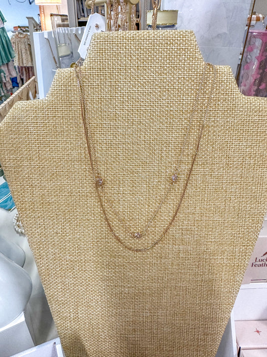 Gold Two Layered Thin Chain W/ Crystal Accents 16"-18" Necklace