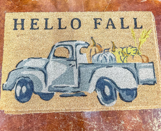 Hello Fall Old Fashioned Truck Doormat