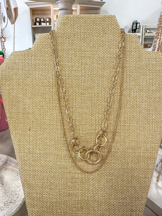 Worn Gold Open Link Circle Chain Necklace