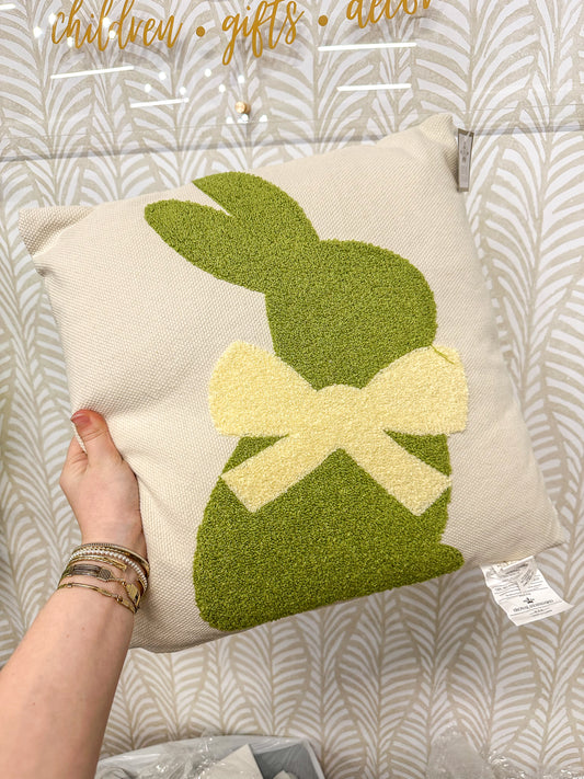 Oat & Green Embroidered Bunny Pillow