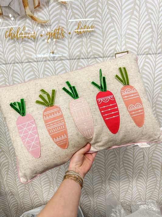 Oat/Pink/Green Carrot Throw Pillow