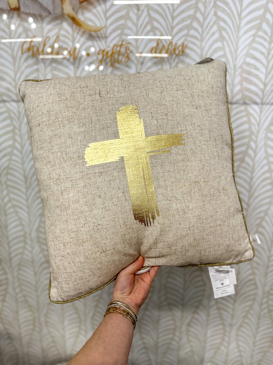 Gold Metallic Cross Throw Pillow