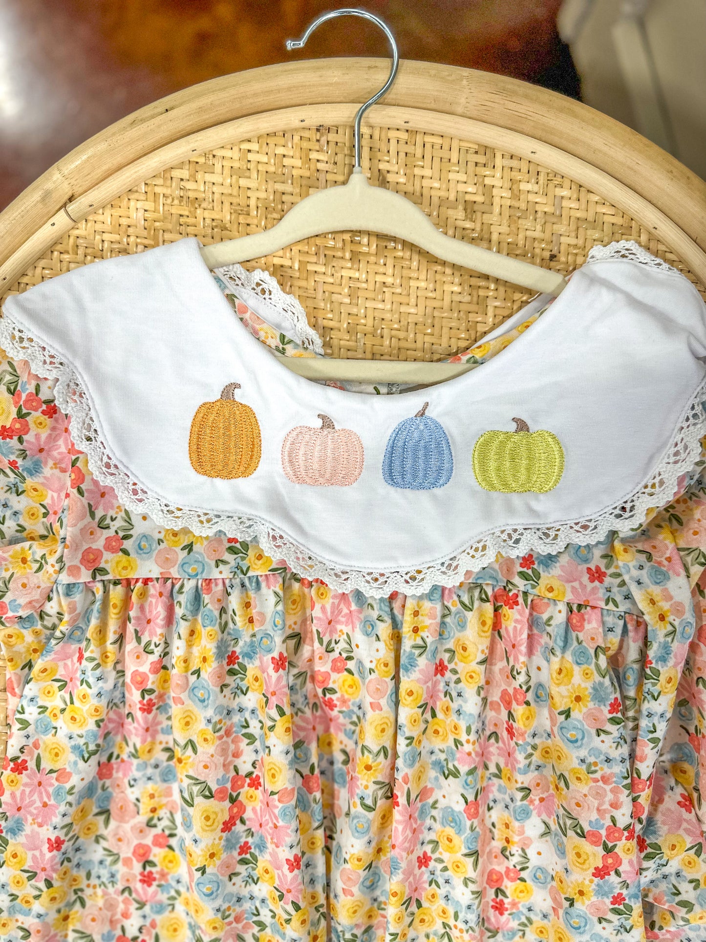 Floral Print Pumpkin Embroidered Dress