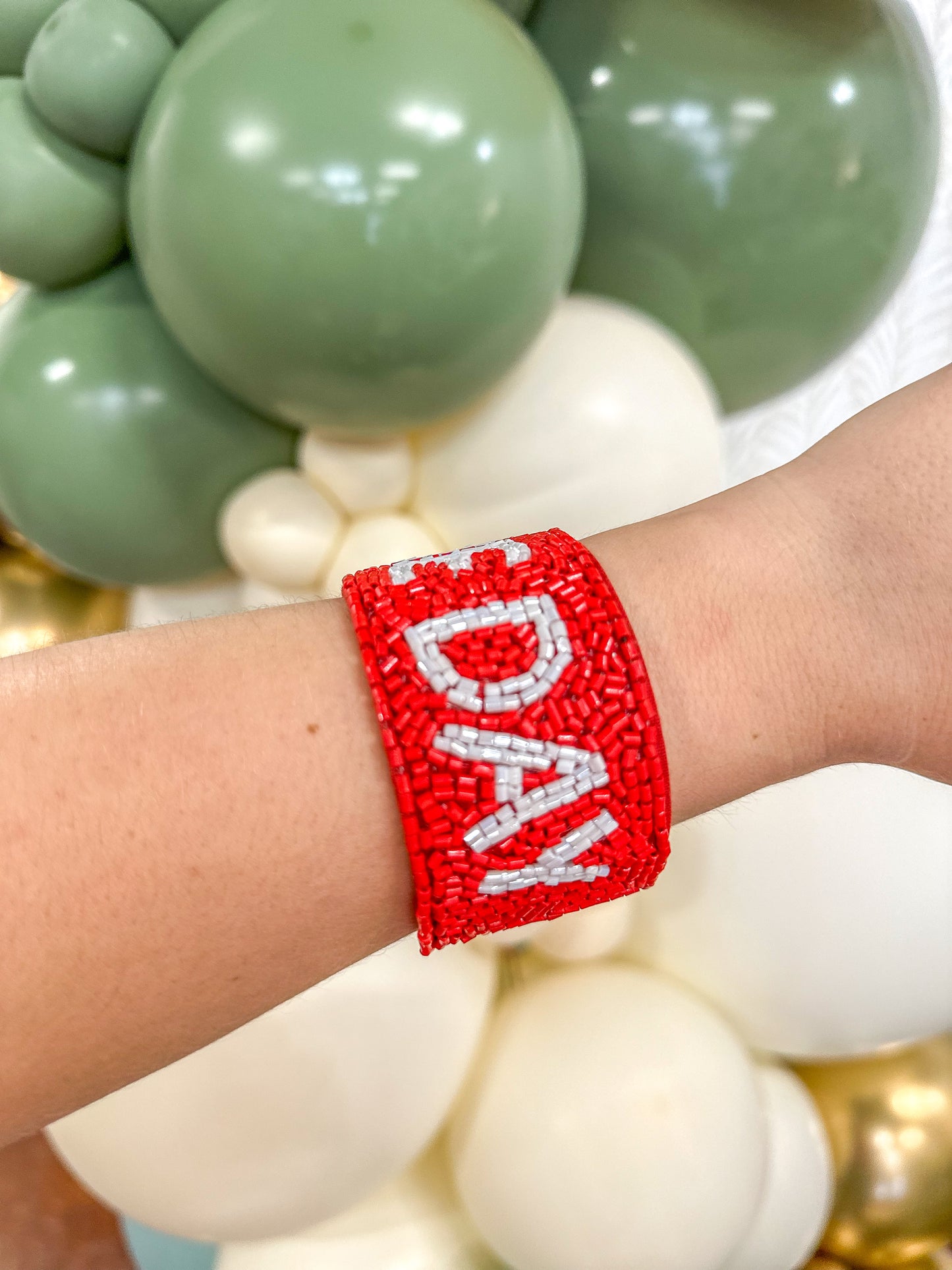 Red & White Game Day Beaded Snap Bracelet