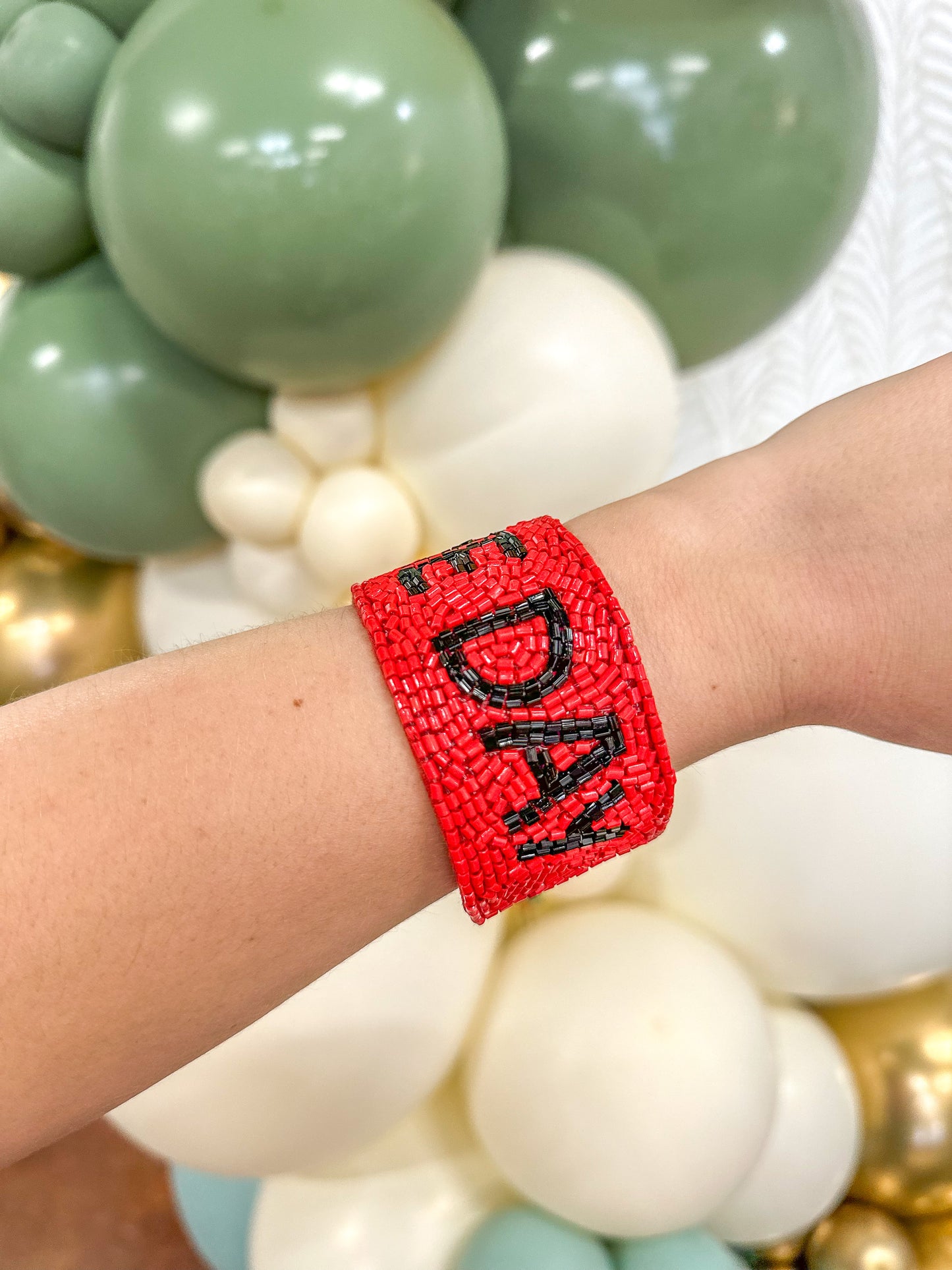 Red & Black Game Day Beaded Snap Bracelet
