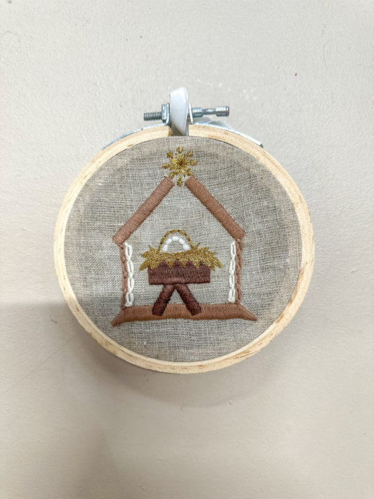 Manger Nativity Embroidered Hoop Ornament