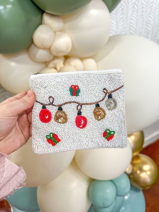 Seed Bead Christmas Lights Purse Pouch